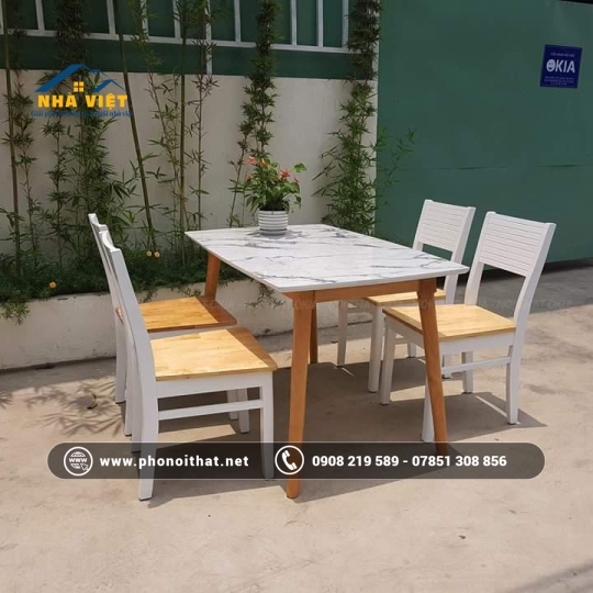 BÀN ĂN GỖ MẶT ĐÁ